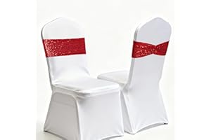 Eternal Beauty Set of 100 Sequin Bow Sashes Red Chair Sashes for Wedding Hotel Party Banquet Chair Cover Decorations