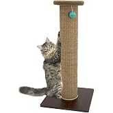 Kitty City Tall Sisal Cat Scratching Post, 32&rdquo; Durable Scratcher with Sturdy Base &amp; Hanging Jingle Toy, Easy Assembly, Furniture Protection for Indoor Cats - Brown