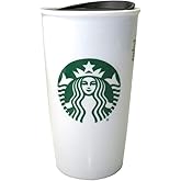 Starbucks Classic White and Green Coffee Traveler Tumbler Double Wall Ceramic Coffee Travel 12 oz