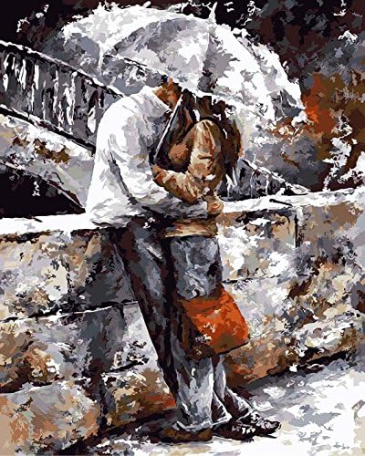 DIY PBN-paint by numbers Umbrella embrace 16-by-20 inches Frameless.