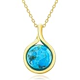 AIBAO 925 Sterling Silver Genuine Turquoise/Malachite Gemstone Pendant Necklaces for Women Healing Crystal Teardrop Necklace