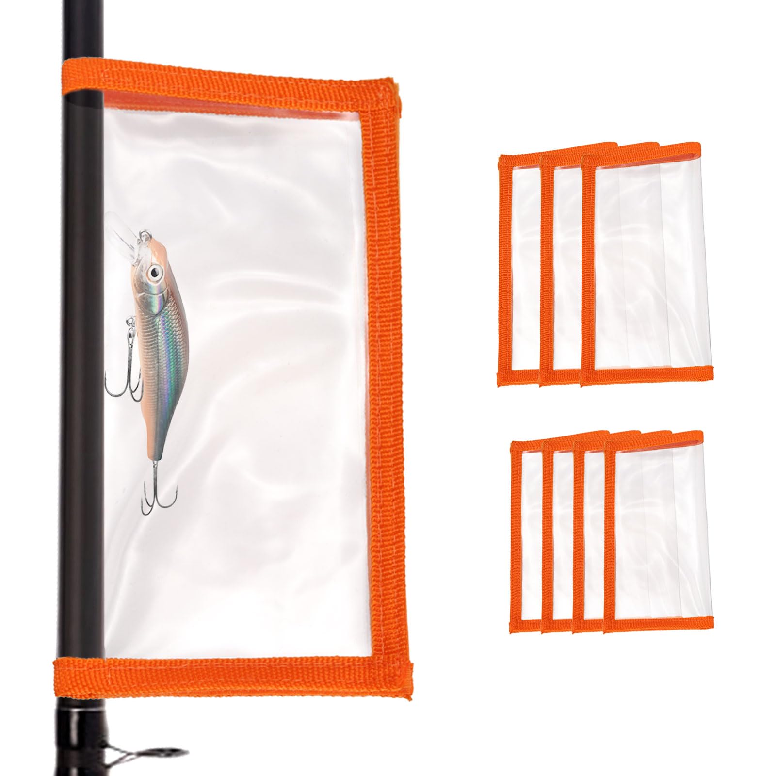 PATIKIL Fishing Lure Wrap 2 Size, 8 Pack Durable Clear PVC Lure Covers Fishing Hook Covers Bait Storage Easily See Lures Keep Fishing Safe, Orange