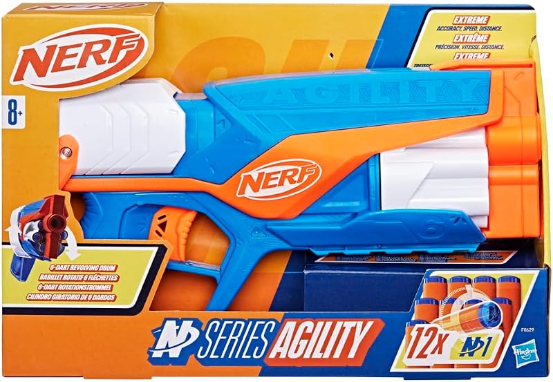 Lanzador N Series Agility con 12 Dardos, Tambor Rotatorio de 6 Dardos, Actividades al Aire Libre, Regalo de Reyes Magos y Papá Noel para Niños y Niñas de 8 Años o Más