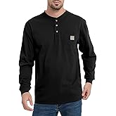 Kecols Men's Loose Fit Heavyweight Work Long Sleeve Henley T-Shirts Workwear Pocket Tee(Regular&Tall)