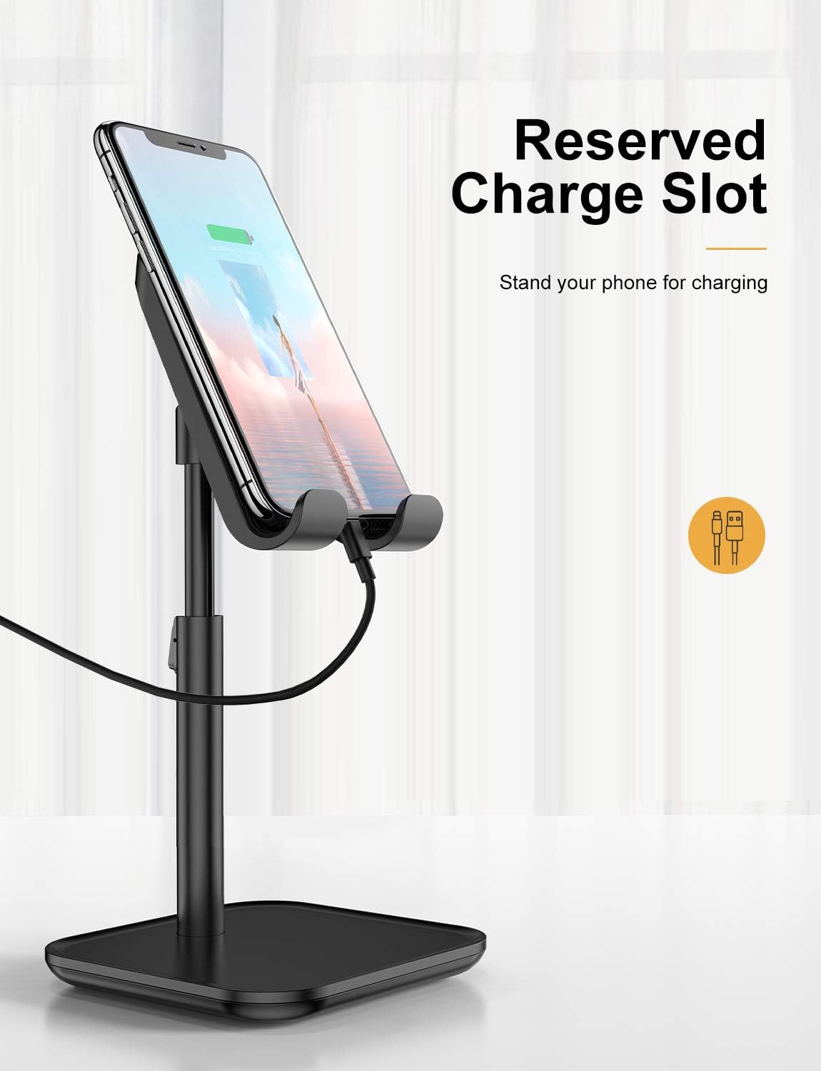 Cell Phone Stand for Desk, YIKA Upgraded Steady iPad Stand, Tablet Stand Holder, Height & Angle Adjustable, Thick Case Friendly, for All 4~11in Mobile Phones, Kindle, Tablet, iPad, Switch: Electronics