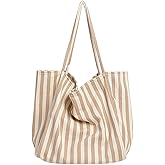 XIAYUPAGU Striped Canvas Tote Handbag for Women Vertical Stripe Large Capacity Shoulder Bag for Shopping Travel