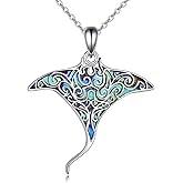 URONE Ocean Animal Necklace 925 Sterling Silver Manta Ray/Shark/Seahorse/Whale/Turtle/Mermaid Pendant Necklace Ocean Jewelry Gifts for Women