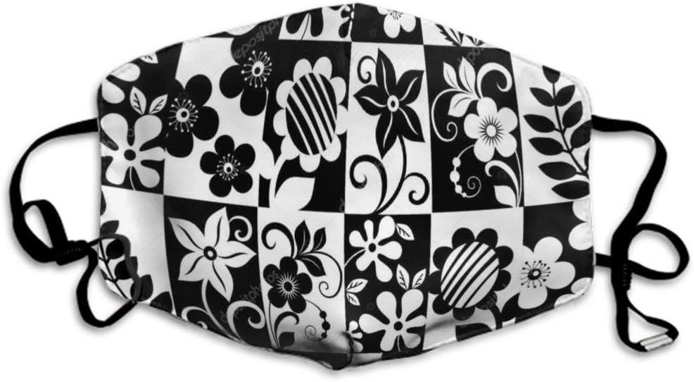 Fashion Mouth Masks Adjustable Elastic Band Dustproof Respirator For Pollen Smog Surgical Camping, Women Men Kids - Anti Pet Hair Allergy (Black And White Flower Mouth Mask)