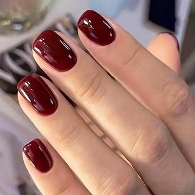 EONFAVE Wine Red Square False Nails 24Pcs Short Press On Nails