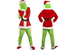 Adrinfly Christmas Big Monster Santa Suit for Adult Green Deluxe Santa Costume With Mask