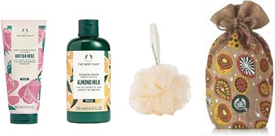 The Body Shop British Rose 4 Piece Body Care Gift Set Lotion Shower Gel Pouch