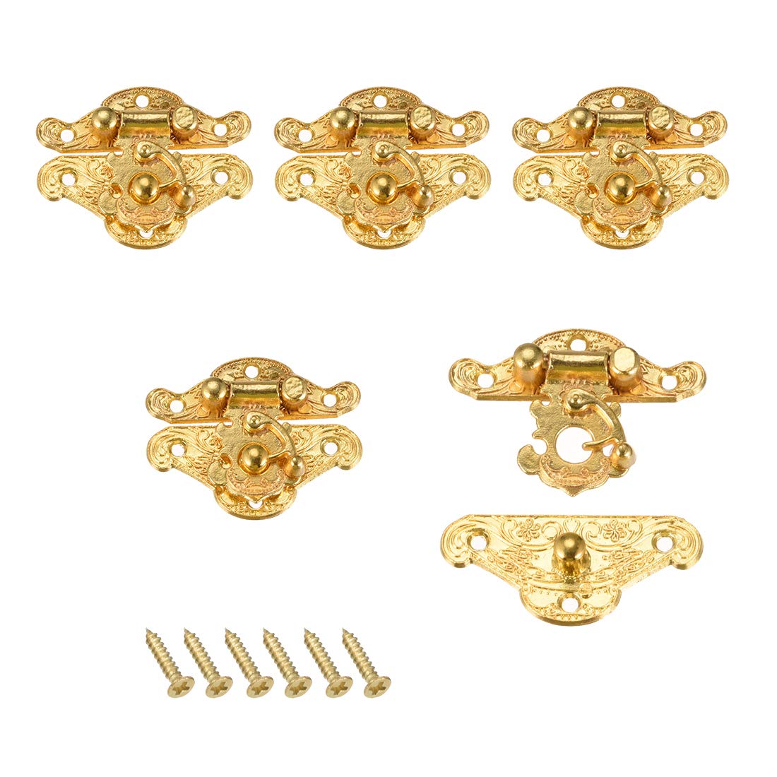 sourcing map 5 Sets Wood Case Chest Box Rectangle Clasp Closure Hasp Latches Gold Tone 37 x 28mm