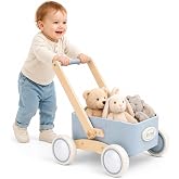 Joyreal 2-in-1 Wooden Baby Push Walker &amp; Toddler Wagon for 6+ Months Babies | Stable Wide Base Design, Large Storage Space, Silent EVA Wheels, Foldable Handle, Great for 1st Birthdays &amp; Baby Showers