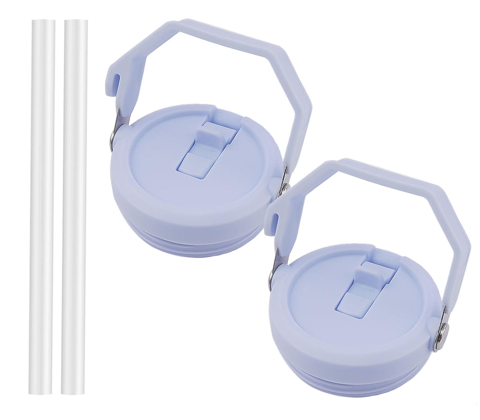 Photo 1 of 2 Pack 40 oz Tumbler Flip Straw Lid Replacement Fit for 40 oz Stanley Quencher, Leak Proof,Handle On Top,Reusable Tumbler Cover Compatible with 40oz Stanley Quencher (Light Grey Blue)
