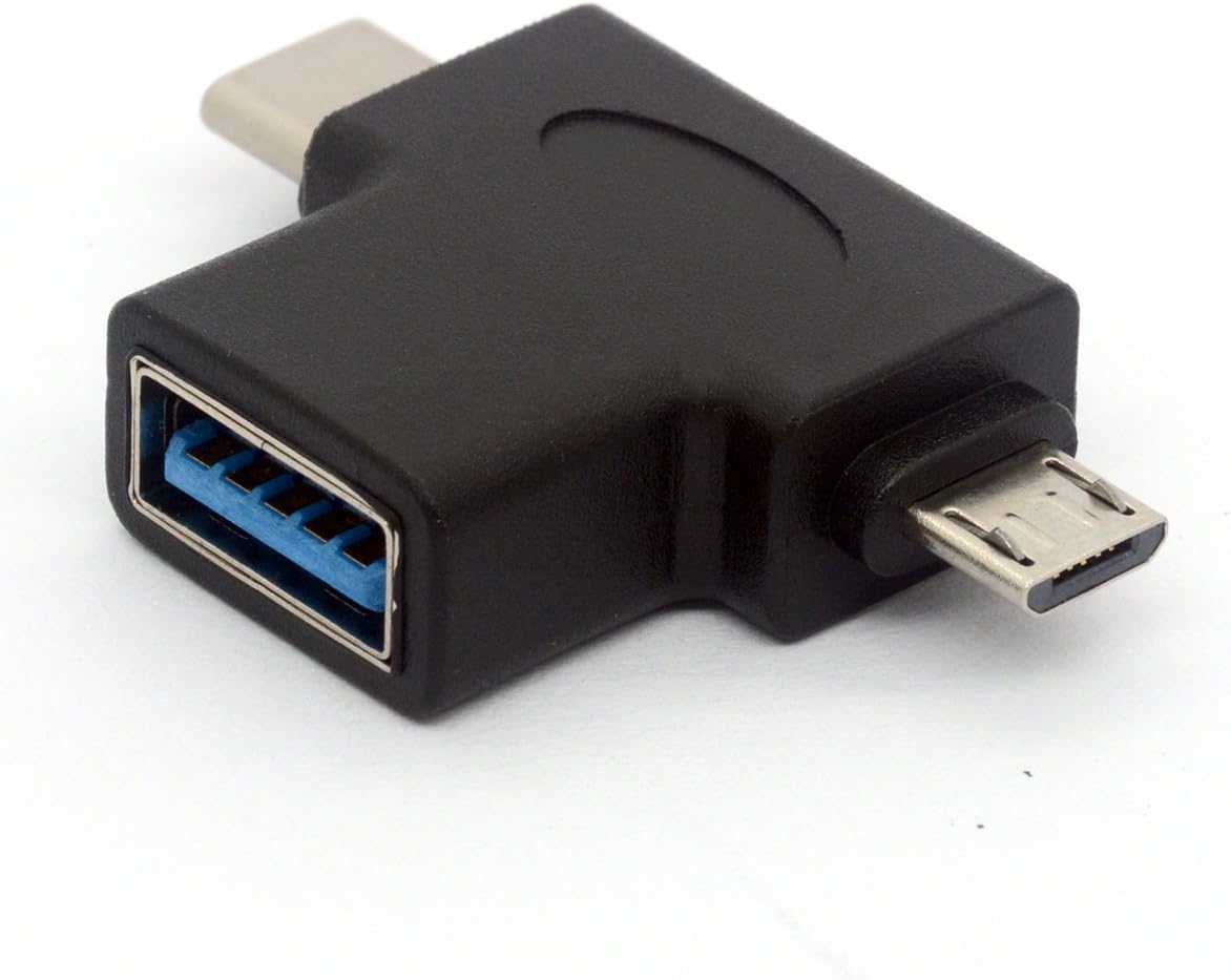 USB 3.0 Female to Micro USB 5 Pin Male and Type C (USB C) Male Adapter Connector 2 in 1 USB T Shape OTG Converter - Image 3