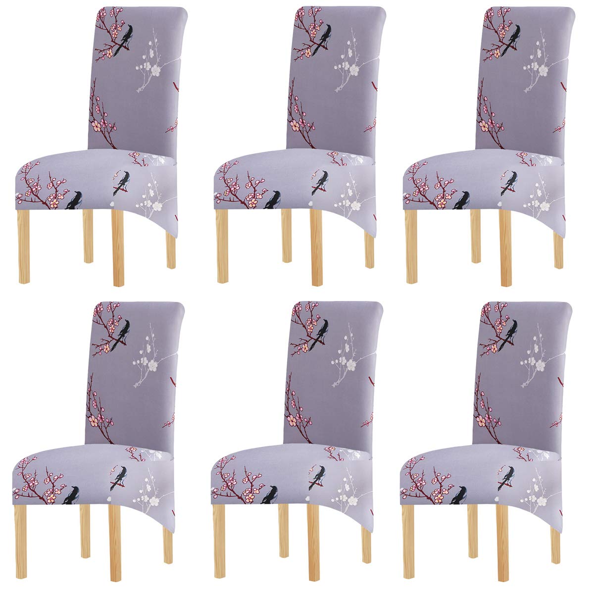 KELUINA Printing Fabric Stretch XL Chair Covers for Dining Chairs, 2/4/6 Pcs Elastic Large Chair Slipcover for Dining Room Wedding Banquet Party Decoration (Gray-1,6 Pack)