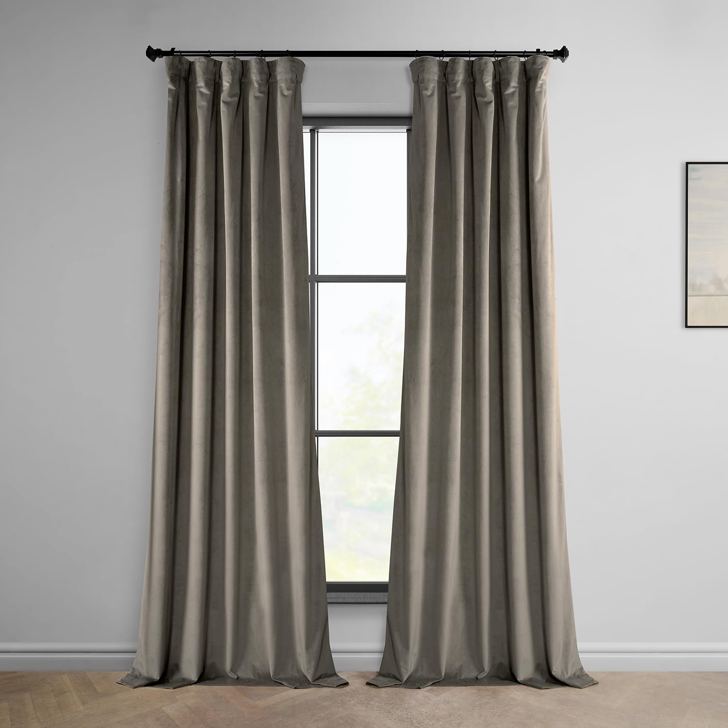 HPD Half Price Drapes Heritage Plush Velvet Curtains 108 Inches Long Room Darkening Curtains for Bedroom & Living Room 50W x 108L, (1 Panel), Gallery Taupe Image HPD Half Price Drapes Heritage Plush Velvet Curtains 108 Inches Long Room Darkening Curtains for Bedroom & Living Room 50W x 108L, (1 Panel), Gallery Taupe Image
