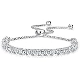 925 Sterling Silver Tennis Bracelets for Women, 2-3.5mm Cubic Zirconia Adjustable Tennis Bracelet | Dainty White Gold Bracelets for Her | Adjustable 6-12 inches