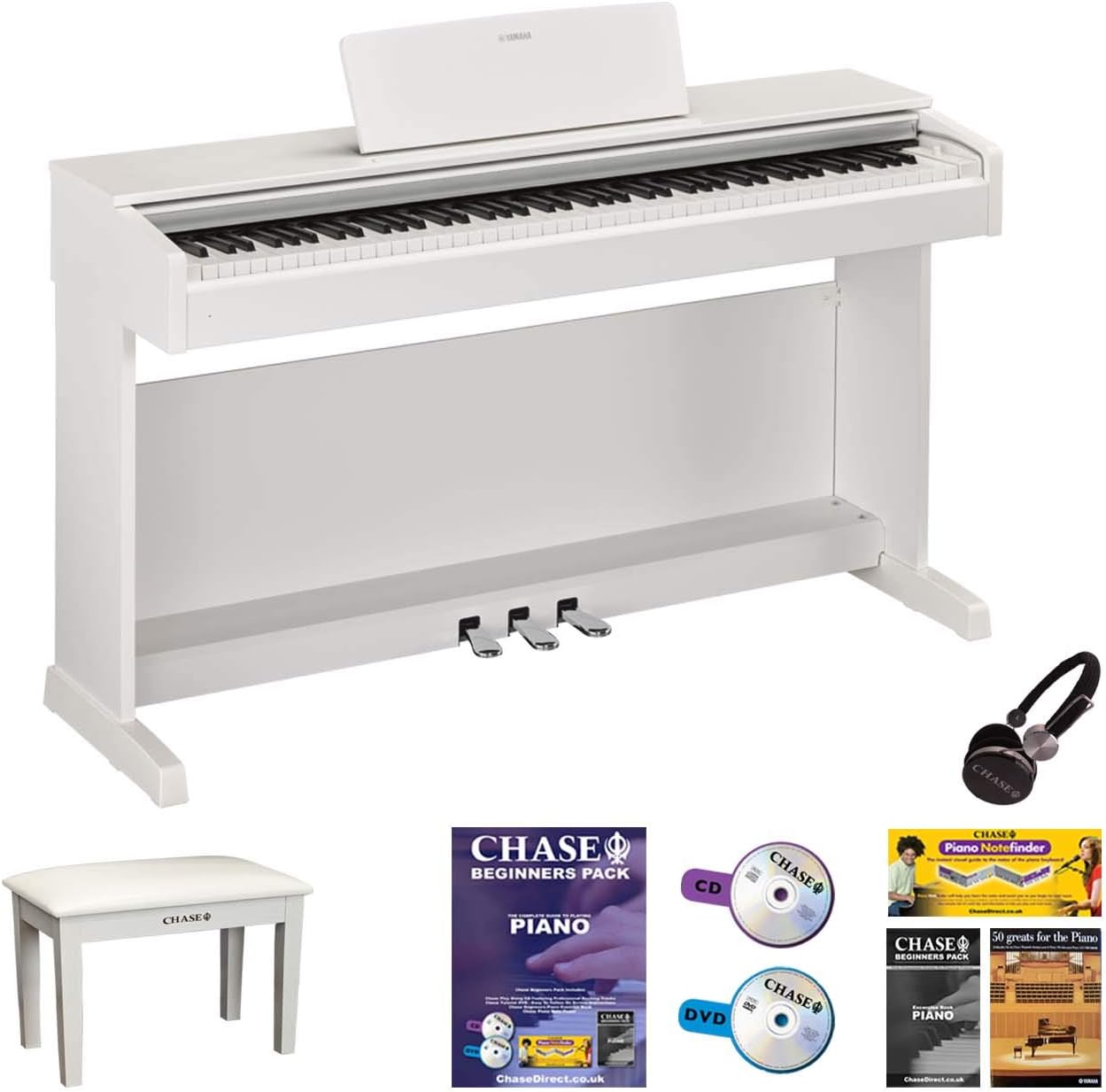 Yamaha YDP-144 White Arius Digital Piano 88 Fully Weighted Keys Hammer Action Deluxe Bundle