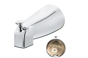 QLXAQLX Universal Bathroom Tub Spout with Metal Tub Spout Cover Ring,5.3 Inches Reach Wall Front Mount Tub Spout with Shower Diverter 1/2'' IPS Inside Thread Bathtub Faucet Spout,Chrome