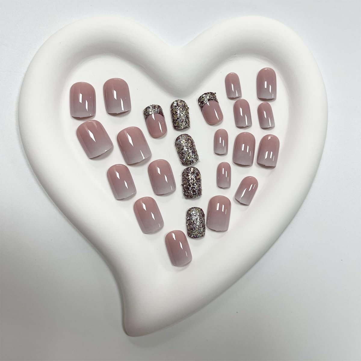 24Pcs Press on Nails Short Square French Tip Fake Nails Pink Gradient with Silver Glitter Design Acrylic Full Cover Glue on False Nails Artificial Stick on Nails for Women Daily Wear Manicure… - Image 6