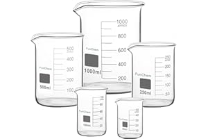 FunChem Glass Measuring Beaker Set, (5 Pieces) Borosilicate Glass Graduated Beakers Griffin Low Form in 5 Sizes, 50 ml/100 ml