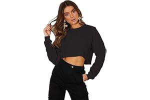 Kyerivs Casual Crop Sweatshirt for Women Crewneck Cropped Shirts Workout Long Sleeve Crop Tops