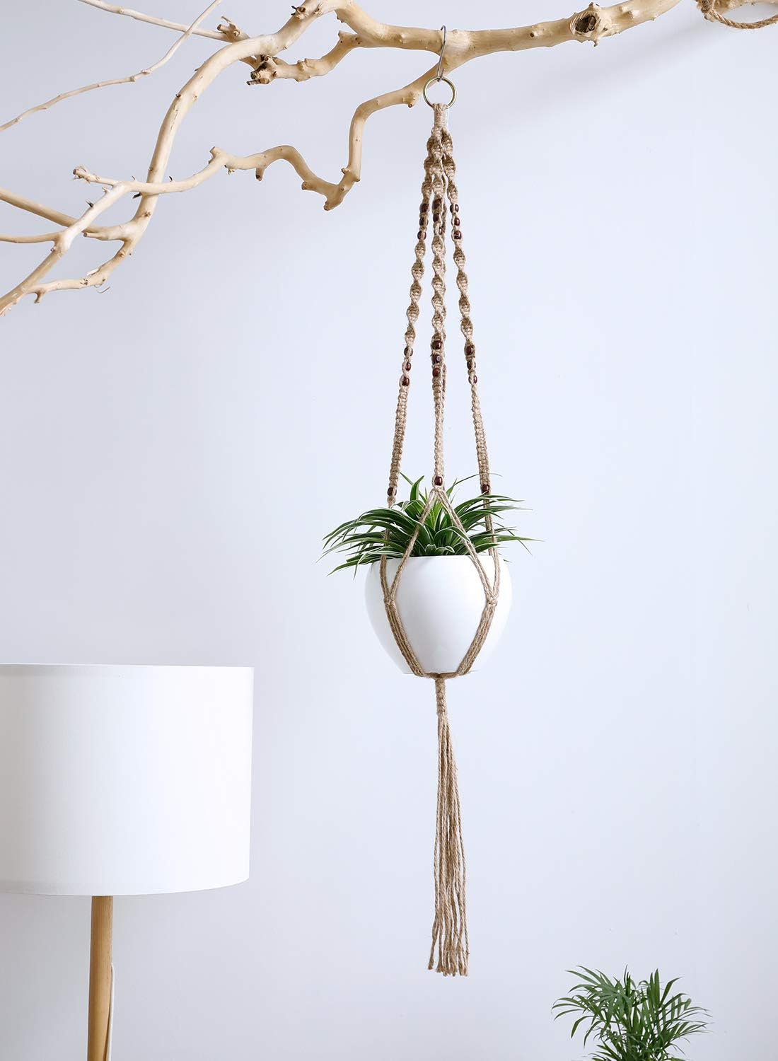 POTEY 620401 Macrame Plant Hangers - 4 Pack Hanging Planter Basket with 8 Hooks, Jute Indoor Hanging Plant Holder with Wood Beads,40''/43.3''/47.3''/47.3'',Brown: Garden & Outdoor