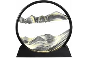 MUNSCVUS BGFJYUK Moving Sand Art Picture in Motion, Round Tempered Glass 3D Deep Sea Sandscapes with Display Flowing Sand Frame for Relaxing Desktop Home Office Work Décor for kids adults (Black, 7inch)