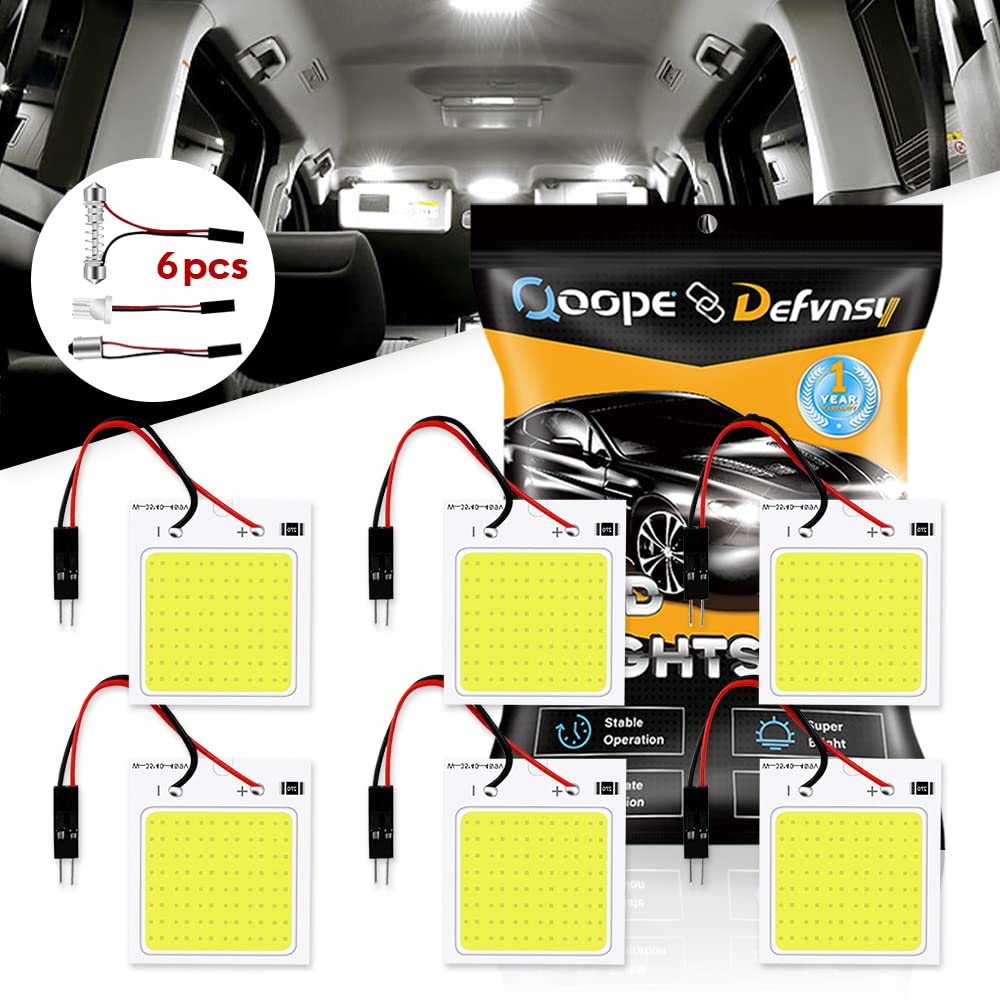 Defvnsy LED Panel Dome Light, 6000k Super White 48SMD COB Chipsets Car Interior Reading Plate Light, Roof Ceiling Interior Wired Lamp With T10 / BA9S / Festoon Adapters (Pack of 6)