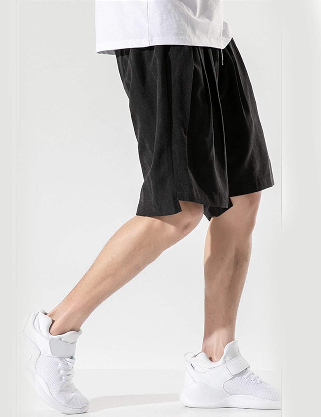 Flygo Men's Pleated Front Casual Cotton Shorts Loose Summer Beach Shorts with Pockets at  Men’s Clothing store