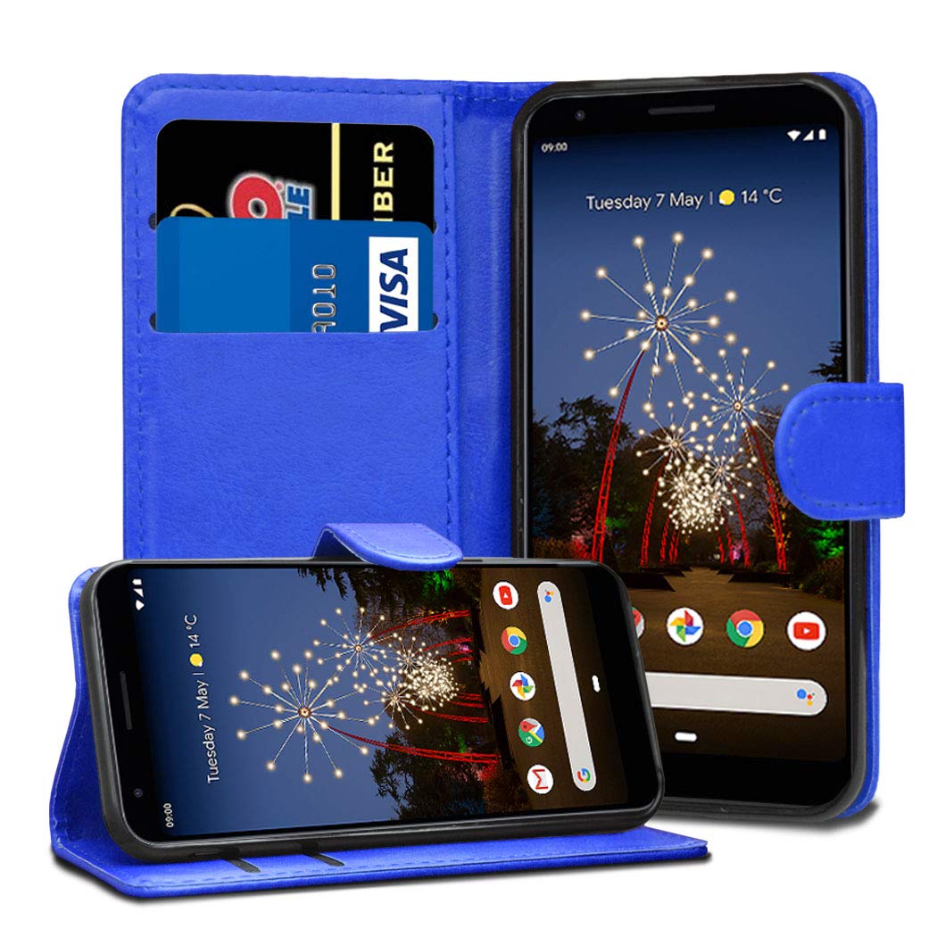 GAPlus Google Pixel 3A XL 6.0" Leather Case - Premium Wallet Case Leather Flip Cover For Google Pixel 3A XL [Card Holder] [Magnetic Closure] (Blue)