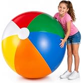 24-Inch Giant Inflatable Beach Balls - Large Blow Up Pool Balls 3-Pack | Inflatable Beach Balls for Kids, Extra Large Summer Pool Toys, Baseball Party Decorations &amp; Sports Theme Decorations