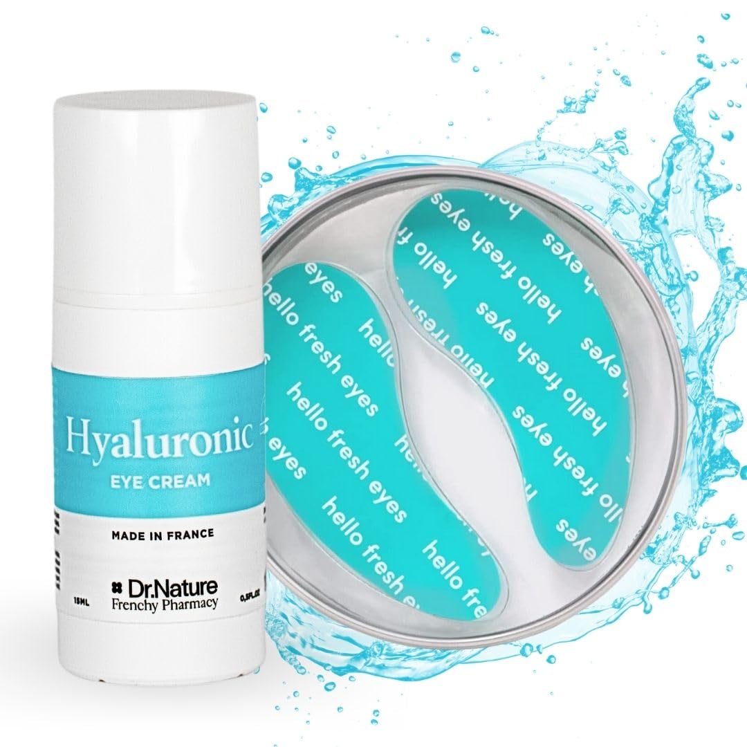 Hyaluronic Eye Patches Anti Dark Circle and Puffy Eyes Dr. Nature - Hyaluronic Acid & Caffeine Eye Cream + Reusable Under Eye Mask - 2 Eye Patches 100% medical-grade silicone