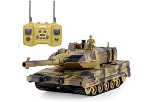 Yoyoom RC Tank That Shoots, 2.4GHz Military Vehicles Model with 360°Rotating Turret, Auto Demo, Sound & Smoke & Light, Remote Control Army Tank for Teen Adult