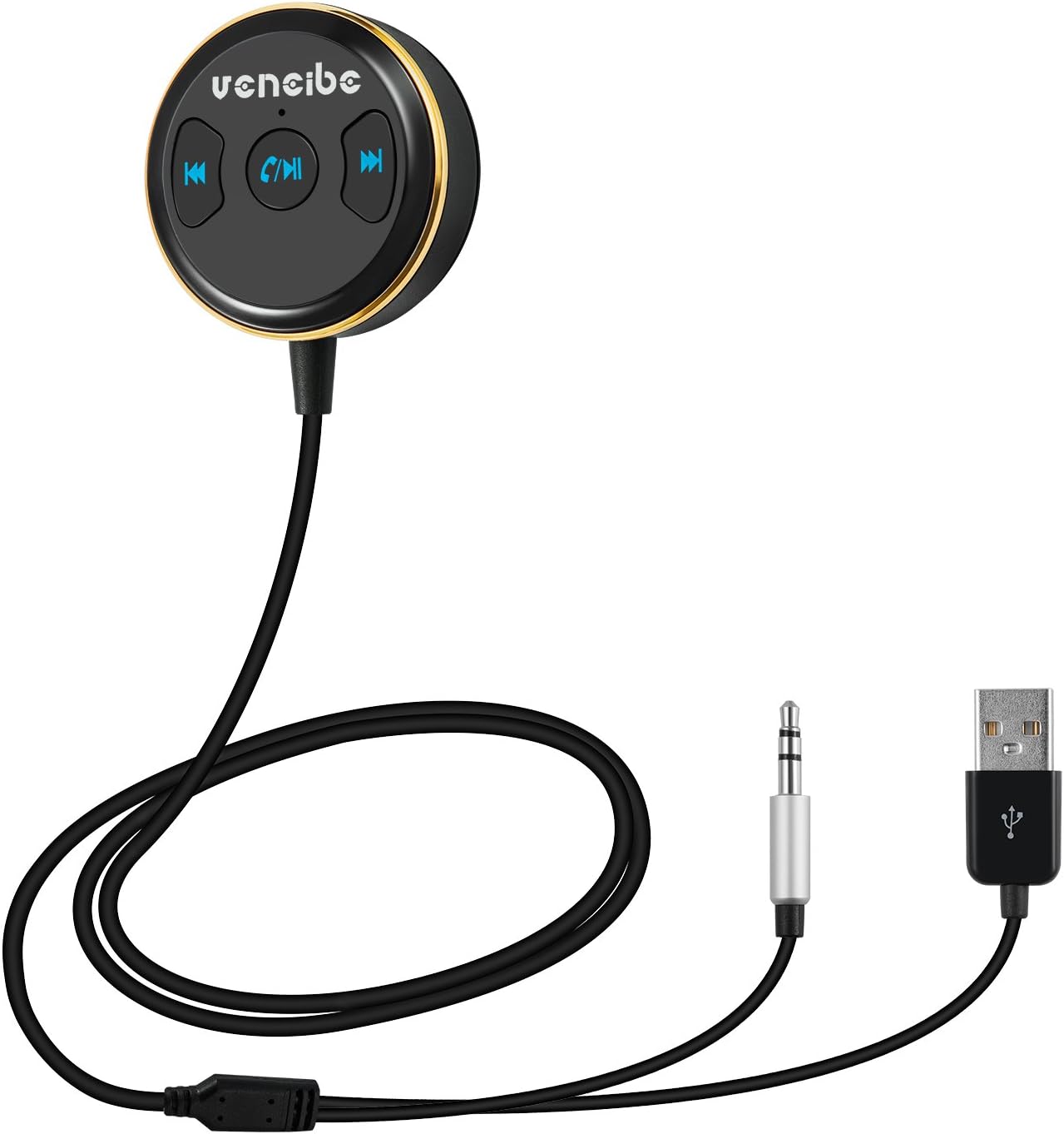 Veneibe Bluetooth 4.1 Car Receiver, Wireless Phone Call & Music Streaming Car Kit with Built-in Mic Music Streaming Echo and Noise Reduction Multi-Point Access Magnetic Base(Golden)