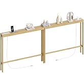 ELYKEN 2 Pack Bamboo Console Table, 5.9'' Narrow Sofa Table Behind Couch | Slim Skinny Hallway Table with Charging Station for Entryway, Living Room, Foyer, Entrance, 5.9 x 39.4 x 31.5in, Natural
