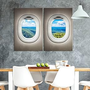 2 Panel Canvas Wall Art - Green Mountains Window View Canvas - Giclee Print Gallery Wrap Modern Home Art Ready to Hang - 16"x24" x 2 Panels