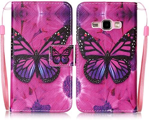 OuDu Printing Pattern Case for Samsung Galaxy J1 2016 SM-J120F PU Leather Cover Flip Wallet Case Silicone Inner Skin Book Style Bumper Folding Holster Shell - Black Butterfly