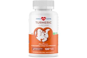 COCO AND LUNA Turmeric for Dogs Anti Inflammatory Pain Relief - 120 Chewable Tablets - Hip & Joint Support Anti Inflammatory for Dogs with Curcumin and BioPerine, Antioxidant, Cardiovascular