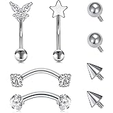 Longita Rook Piercing Jewelry Rook Jewelry Rook Earrings Surgical Steel Silver Gold Eyebrow Piercing Jewelry Internally Threaded Eyebrow Rings 16g Vertical Labret Lip Jewelry 8mm 10mm