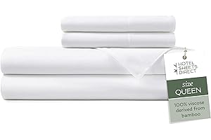 Hotel Sheets Direct 4 Piece Bed Sheet Set Queen Size, 100% Viscose Derived from Bamboo Sheets Set with 2 Pillowcases, Cooling & Breathable Luxury Bedding, Moisture-Wicking & Silky Soft Texture, White