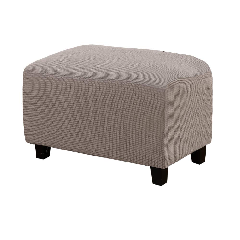 WINS Ottoman covers stretch rectangle Foot Stool cover pouffe cover Spandex Jacquard Fabric Ottoman slipcover washable Brown