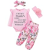 IQREENY Newborn Baby Girl Clothes Daddy's Princess Ruffle Long Sleeve Tops Floral Pants Infant Fall Winter Outfits Gifts Set