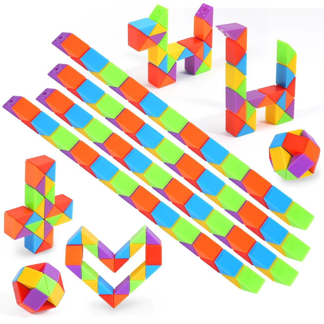 WEARXI Party Bag Fillers for Kids, 12 Packs 24 Blocks Magic Snake Cube, Easter Gifts for Kids, Fidget Toys for Kid Party Bags, Toys for 5-12 Years Old Girls Boys Party Favours Classroom Prizes