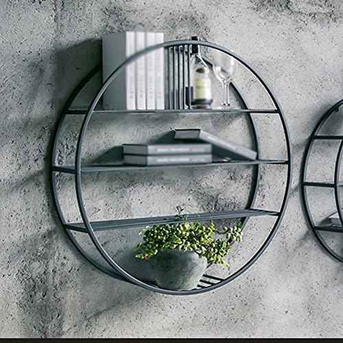 LQQGXL Storage and organization Nordic Living Room Bedroom Iron Wall Bookshelf Wall-mounted Round Wall Hanging Restaurant Decoration Frame (70 cm)
