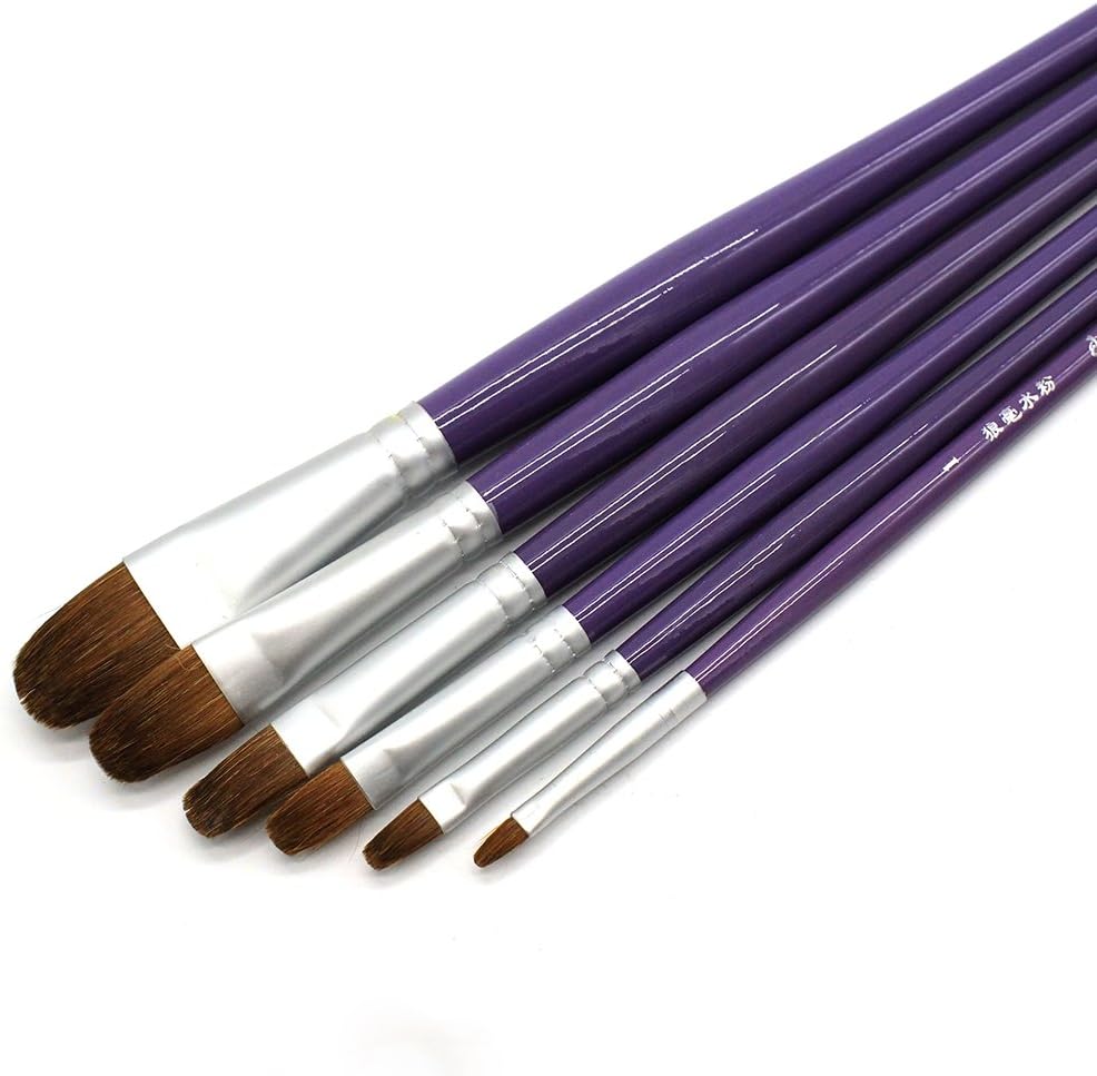 Filbert Paint Brush Set Sable Weasel Hair Long Handle for Acrylic Oil Gouache Watercolor Painting Brush Set Artist 6Pcs/Set