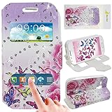 S7562 case, Galaxy S7562 case, Moon mood Double-View Windows Type Durable PU Leather TPU Material Protective Layer Ultra Slim Flip Stand Cover Case for Samsung Galaxy S Duos S7562 4.0 inches((Multi-color Flying Butterfly))