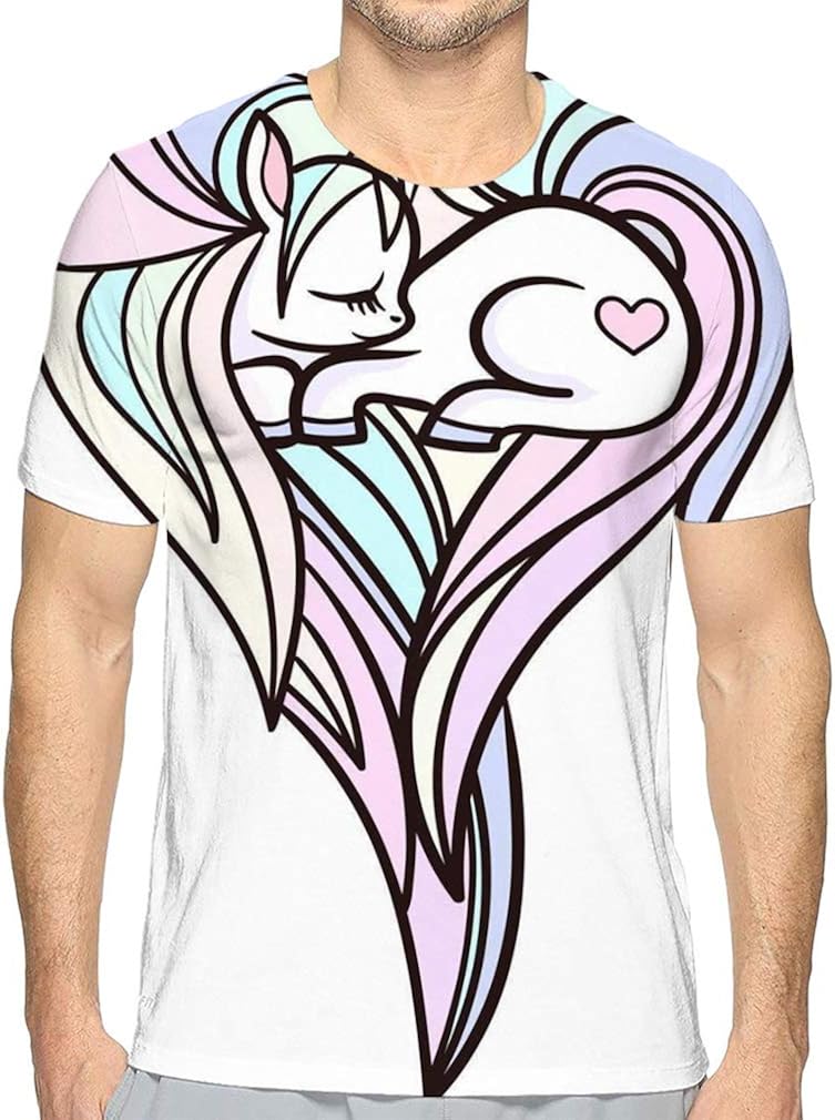 Men's Short Sleeve Graphic Fashion T-Shirt Small Rainbow Unicorn Long Mane Small Rainbow Unicorn Long Mane Sweet Kids