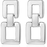 MUYAN Gold Silver Geometric Drop Dangle Earrings for Women Brushed Link Square Dangle Earrings Trendy Jewelry
